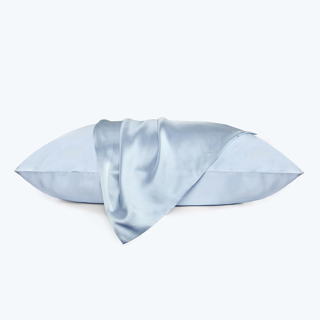 Mommesilk 100% Pure Silk Pillowcase Travel Set 1 Silk Pillowcase 1 Silk Eeye Mask 2 Silk Scrcunchies Beauty Set Hair Facial Care Silver Blue King