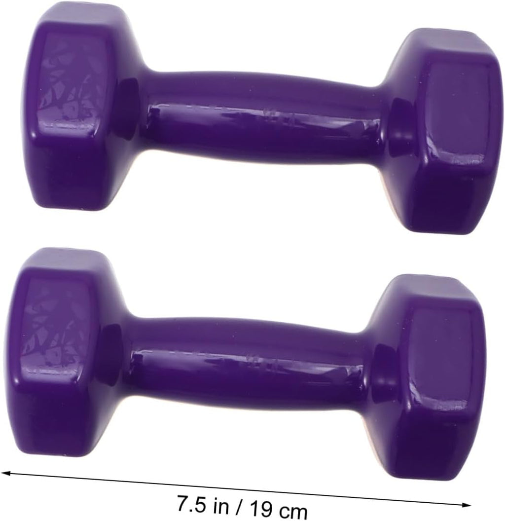 2PCS Plastic Dipped Cast Iron Dumbbells Each Non-slip Hand Weights for Women and Men Unisex Fitness Equipment Gym Training Muscle Strengthening Purple