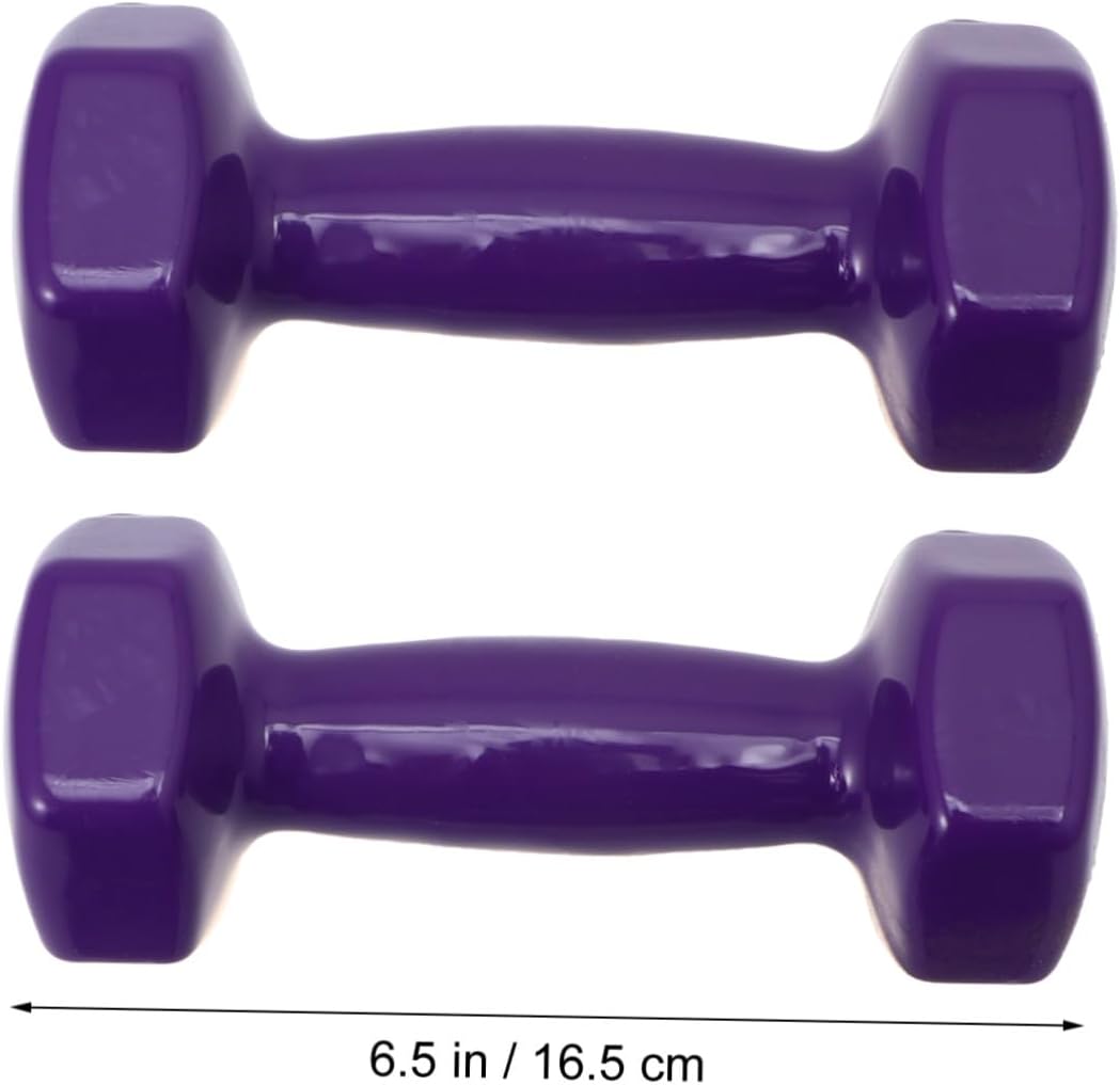 KOMBIUDA 2PCS Purple Plastic Dipping Cast Iron Dumbbells Non-slip Hand Weights Fitness Equipment for Men Women Home Gym Strength Training and Muscle Toning