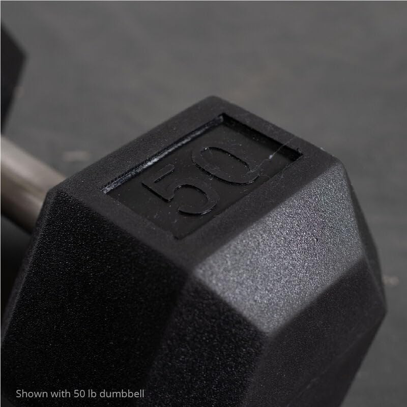 Titan Fitness Free Weights, Rubber Coated Hex Dumbbell, Straight Stainless Steel Handle, Strength Training, Full Body Workout