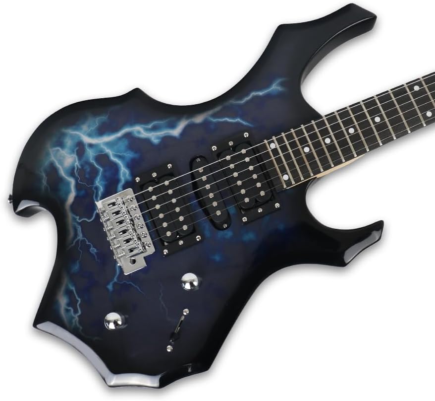 Fojill Heavy Metal Cool Shape Electric Guitar Kit Set Beginner Starter Combo Package Bundle 20W Amplifier Amp Accessory Padded gig Bag,Picks, Cable,Strap,Extra Strings (FCGK-50, Thunder Blue)