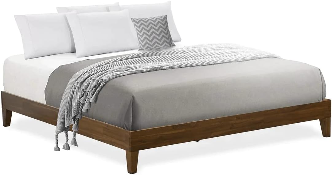 East West Furniture NVP-22-K King Size Platform Bed Frame with 4 Hardwood Legs and 2 Extra Center Legs - Walnut Finish