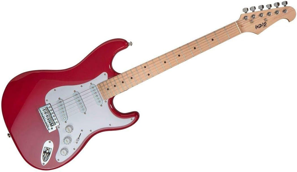 Monoprice Cali Classic Electric Guitar - Wine Red 6 Strings, Double-Cutaway Solid Body, Right Handed, SSS Pickups, Full-Range Tone, With Gig Bag, Perfect for Beginners - Indio Series