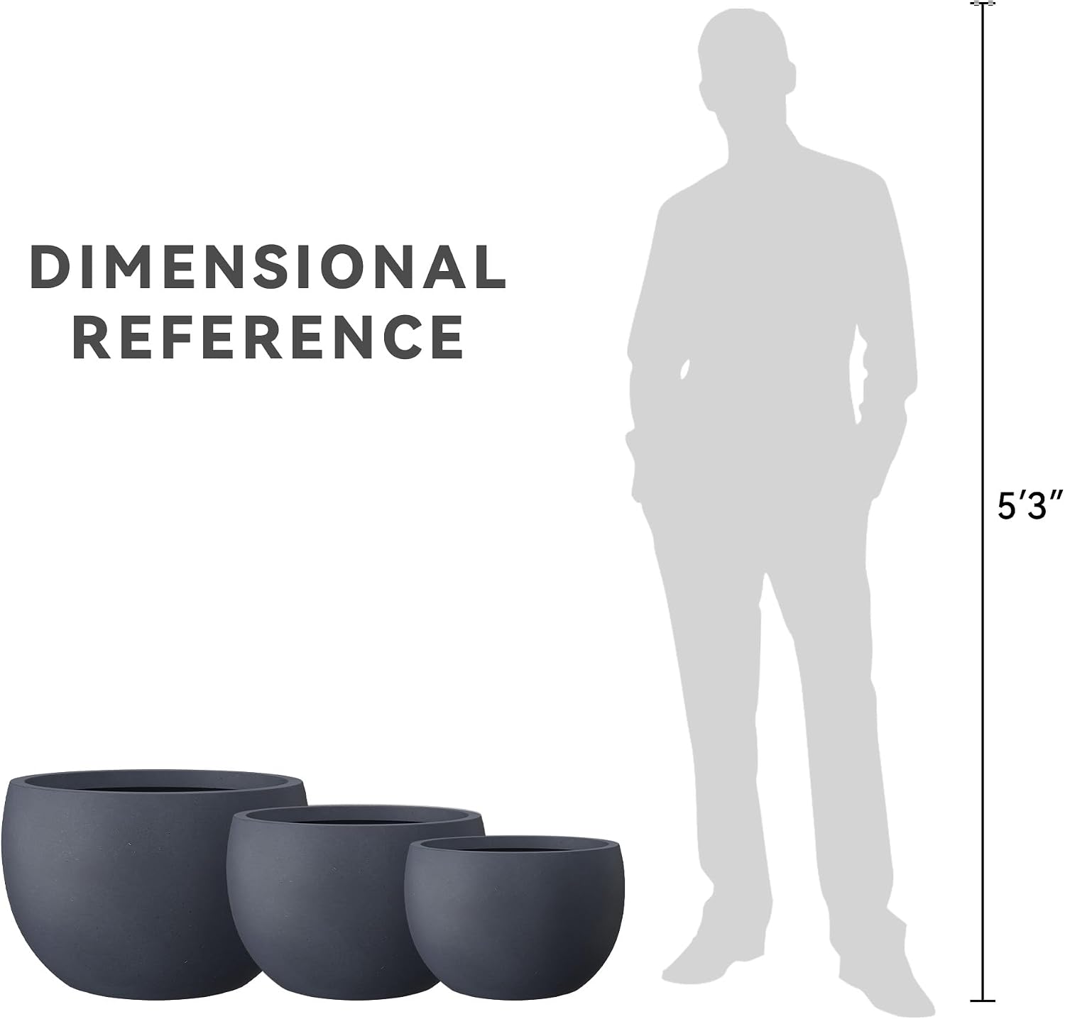 Kante 19.9',15.7',11.8' Dia Round Concrete Planter Set of 3, Outdoor/Indoor Large Bowl Plant Pots with Drainage Hole and Rubber Plug for Garden Patio Balcony Home, Dark Gray