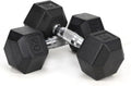20LB (2piece) HDRS Rubber Coated Solid Cast Iron Dumbbell with Contoured Chrome Handle, Hexagon Head