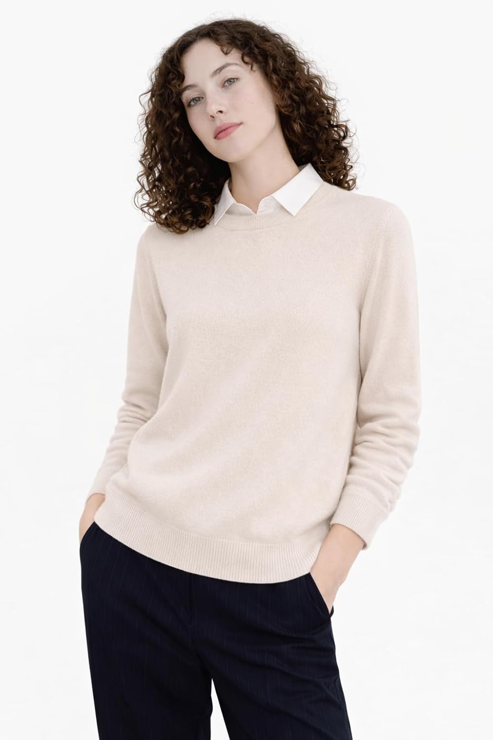 State Cashmere Women's Essential Crewneck Sweater 100% Pure Cashmere Classic Long Sleeve Pullover