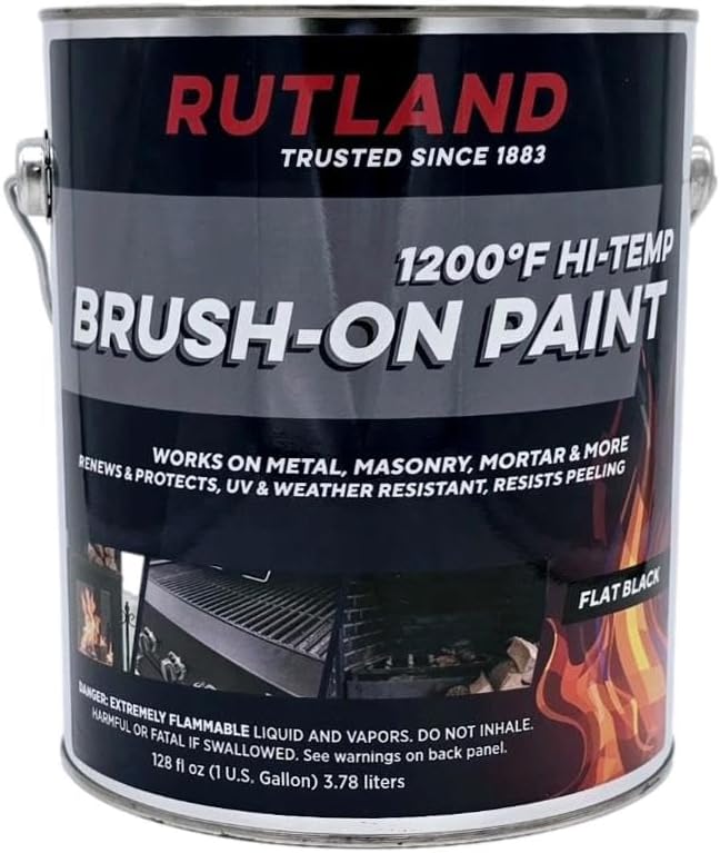 Rutland High Temperature Fireplace Paint for Wood Stoves, Fire Brick, Metal and Automotive Appliances, Flat Black, 128 Fl Oz, 1 Gallon
