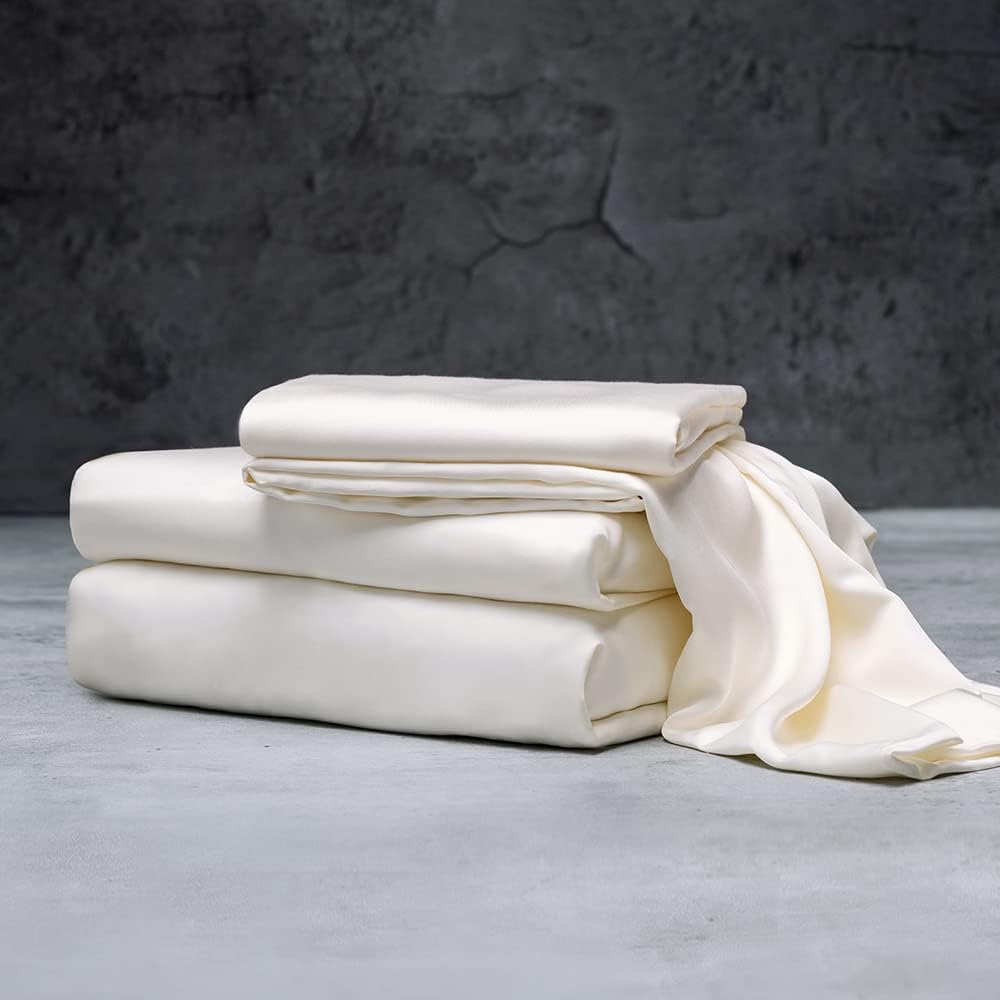 LUXOME Luxury Sheet Set | 100% Rayon (Viscose) from Bamboo | King Size - Ivory | Deep Pockets | 4-Piece Set (Fitted, Flat, 2 Pillowcases)