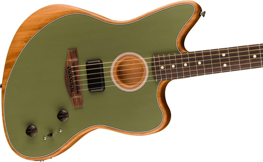 Fender Acoustasonic Player Jazzmaster Acoustic Electric Guitar, with 2-Year Warranty, Antique Olive, Rosewood Fingerboard, with Gig Bag