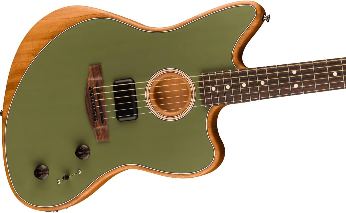 Fender Acoustasonic Player Jazzmaster Acoustic Electric Guitar, with 2-Year Warranty, Antique Olive, Rosewood Fingerboard, with Gig Bag