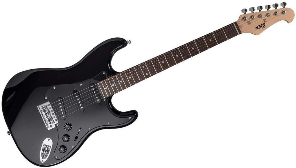 Monoprice Cali Classic Electric Guitar - Black 6 Strings, Double-Cutaway Solid Body, Right Handed, SSS Pickups, Full-Range Tone, With Gig Bag, Perfect for Beginners - Indio Series