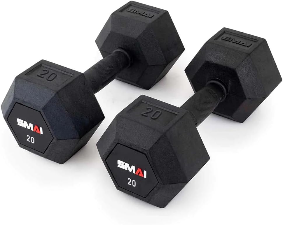 SMAI Rubber Hex Dumbbells, Premium Exercise & Fitness Gear for Home Gym Workouts - Strength Training for Women & Men, Space-Efficient Design, Stable Hexagonal Shape in Various Weights