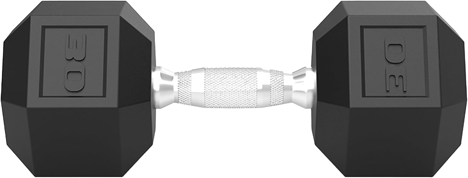 Hex Dumbbell, 5LB, 20LB, 25LB, 30LB, 35LB, 40LB Single Rubber Coated Cast Iron Dumbbells with Chrome Handle for Home Gym Strength Training and Bodybuilding(30 LB x 1)
