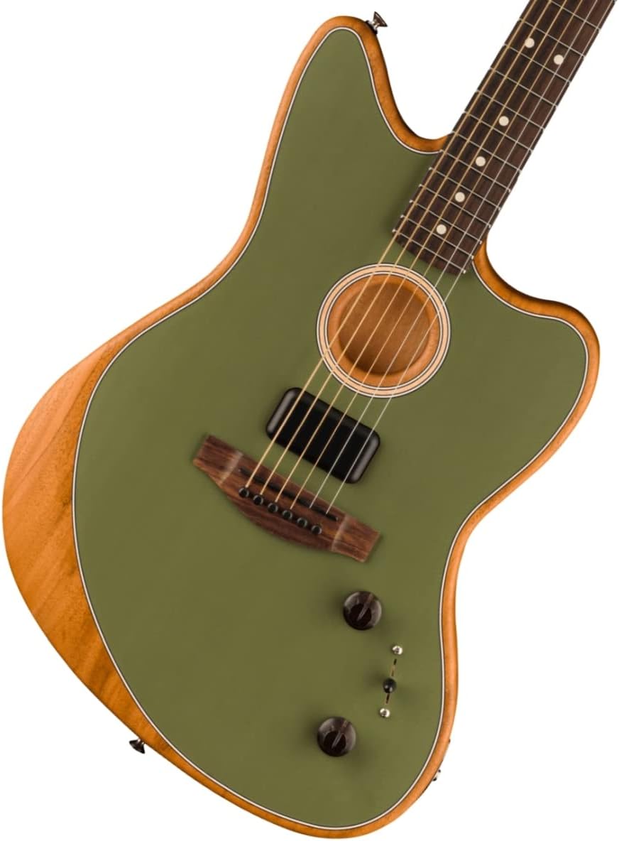 Fender Acoustasonic Player Jazzmaster Acoustic Electric Guitar, with 2-Year Warranty, Antique Olive, Rosewood Fingerboard, with Gig Bag