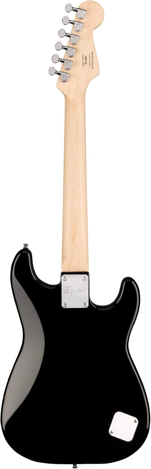 Fender Squier 3/4-Size Left-Handed Kids Mini Strat Electric Guitar - Black Bundle with Amplifier, Instrument Cable, Tuner, Strap, Picks, and Austin Bazaar Instructional DVD