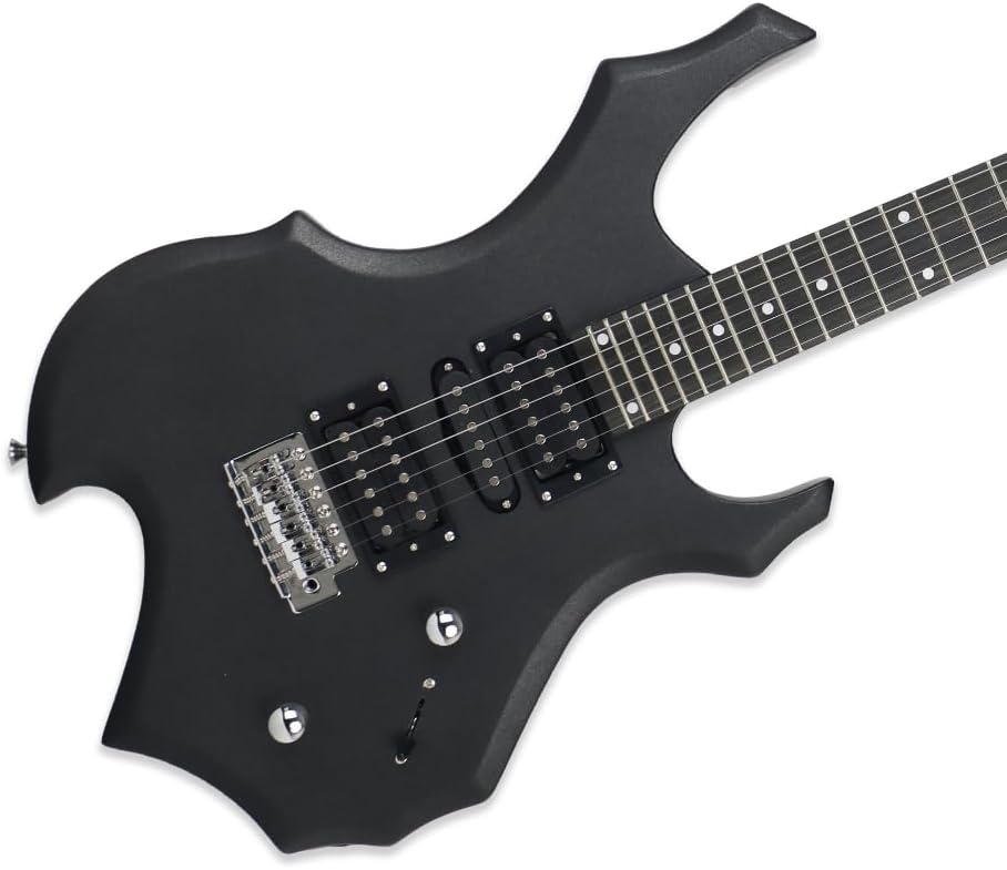 Fojill Heavy Metal Cool Shape Electric Guitar Kit Set Beginner Starter Combo Package Bundle 20W Amplifier Amp Accessory Padded gig Bag,Picks, Cable,Strap,Extra Strings (FCGK-50, Metallic Black)