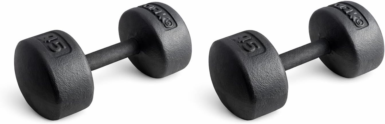 Legacy Solid Round Dumbbell Black – Heavy Duty Cast Iron Hand Weight with Knurled Ergonomic Grip for Strength Training, Muscle Toning, Home Gym Workout – 5 lb to 150 lb In Single & Pair