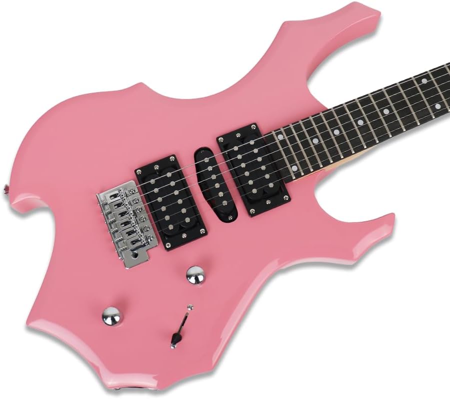 Fojill Heavy Metal Cool Shape Electric Guitar Kit Set Beginner Starter Combo Package Bundle 20W Amplifier Amp Accessory Padded gig Bag,Picks, Cable,Strap,Extra Strings (FCGK-50, Pink)