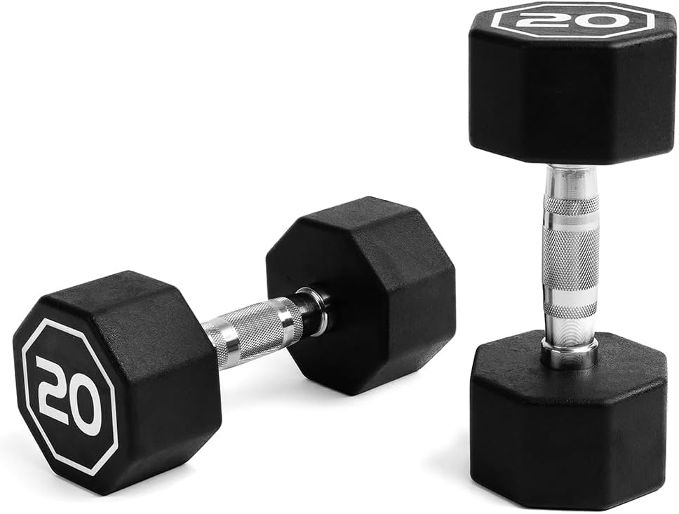 20LB Hex Dumbbell Set of 2, Non-Slip & Non-Rolling Octagon Grip Dumbbells, Solid Cast Iron with Chrome Coating, Home Gym Equipment for Strength Training, Weight Lifting, and Fitness Workouts