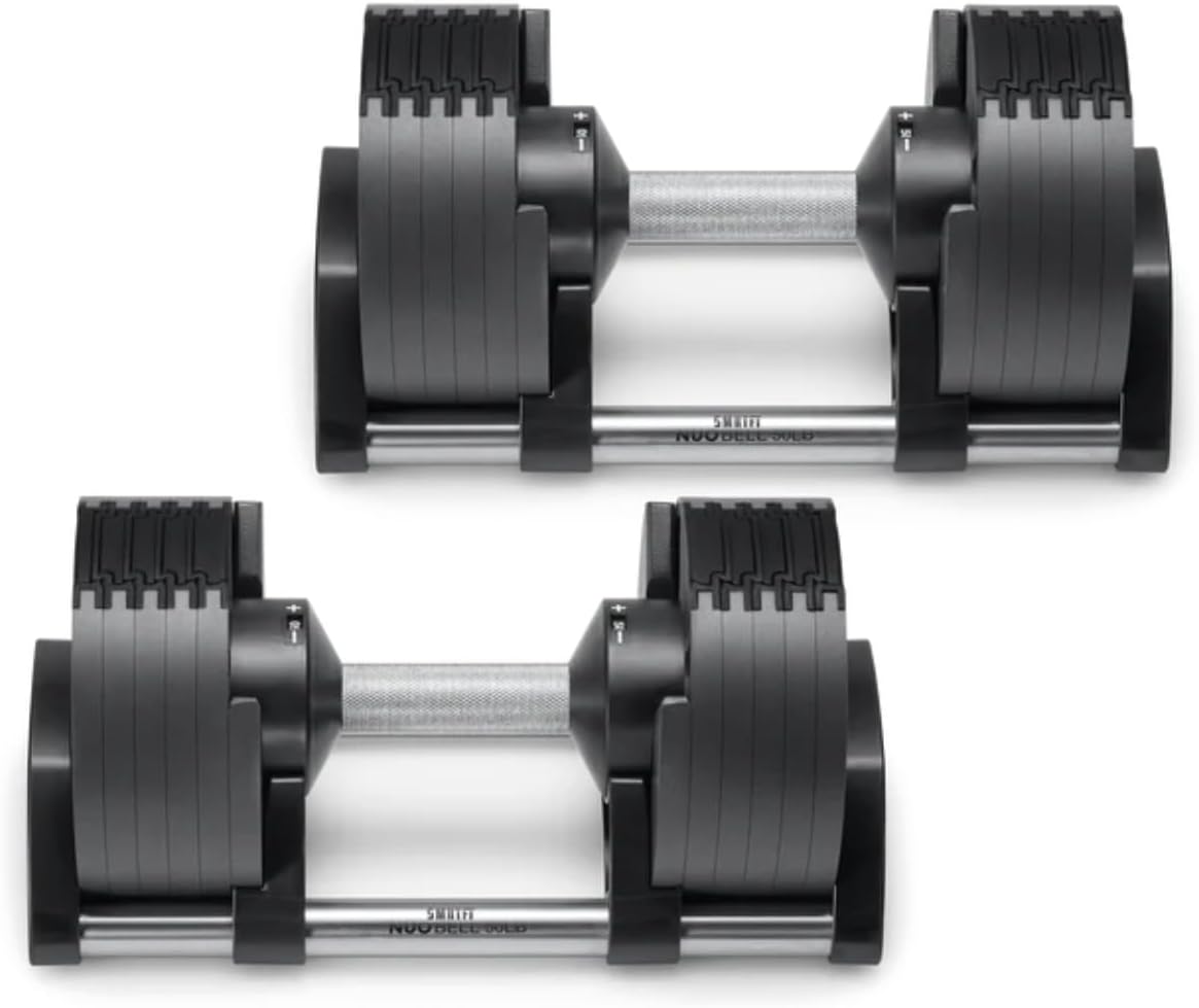 SMRTFT NUOBELL Adjustable Dumbbells 5–100 lb Set | Original NUOBELL | 26 Weights in 1 for Home Gym Strength Training | Steel-Knurled Handle | Space-Saving Dumbbell Set of 2 | 2-Year Warranty