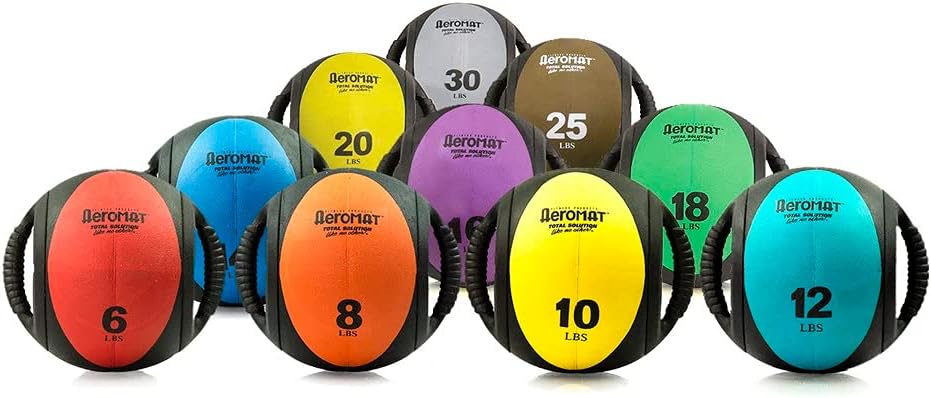 AEROMAT Dual Grip Power Medicine Balls for Abdominal Training and Rotational Movements - 9' Diameter - Weights Color-Coded