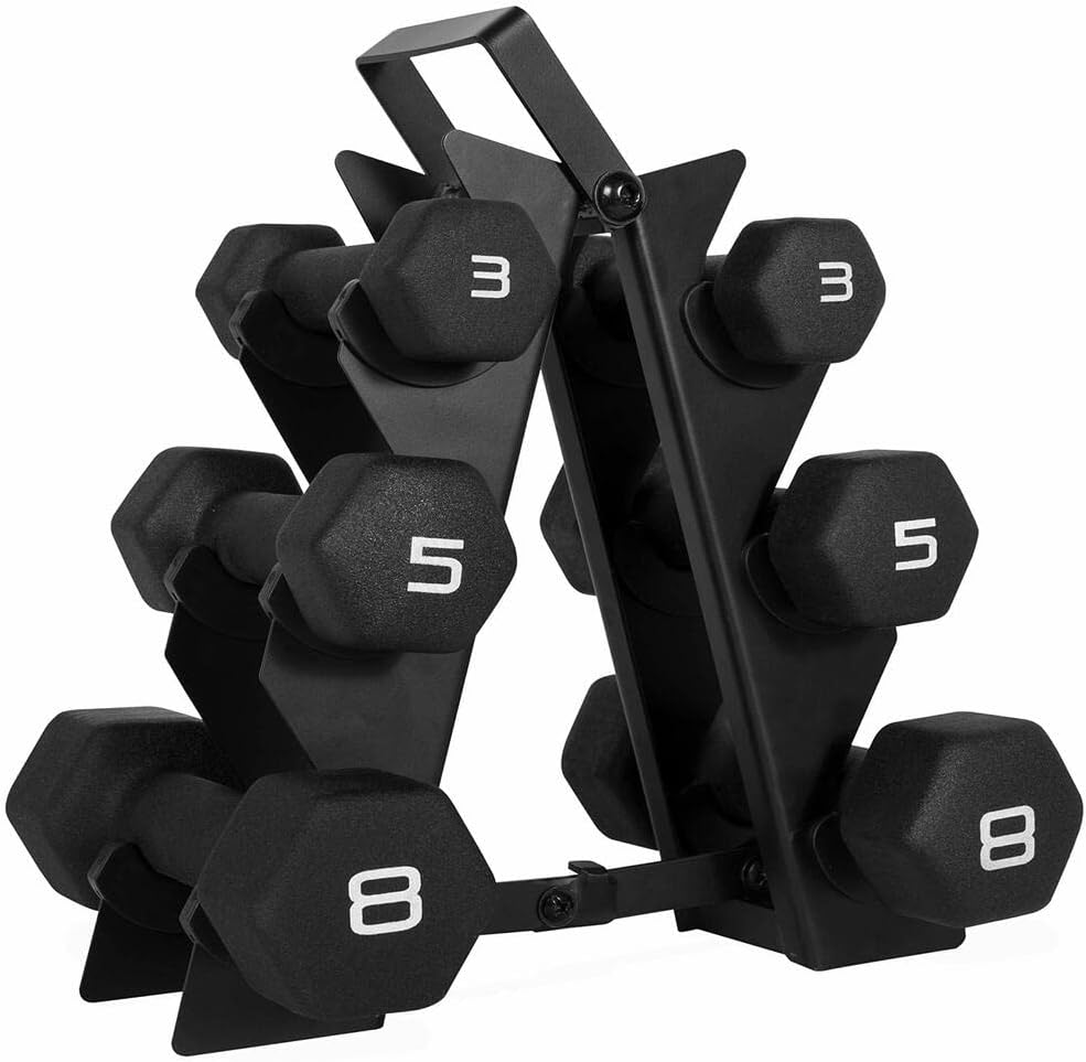 WF Athletic Supply Black Neoprene Dumbbell Set, Non-Slip & Hex Shape, Great for Muscle Toning, Strength Building & Weight Loss; Sizes, Dumbbells Only & w/Rack Options Available