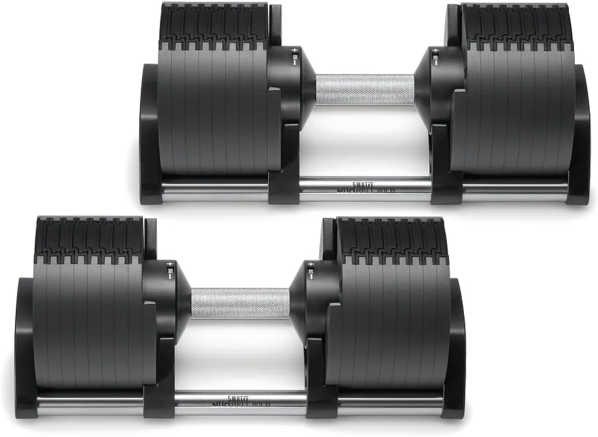 SMRTFT NUOBELL Adjustable Dumbbells 5–100 lb Set | Original NUOBELL | 26 Weights in 1 for Home Gym Strength Training | Steel-Knurled Handle | Space-Saving Dumbbell Set of 2 | 2-Year Warranty