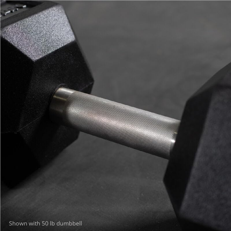 Titan Fitness Free Weights, Rubber Coated Hex Dumbbell, Straight Stainless Steel Handle, Strength Training, Full Body Workout