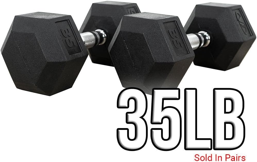 Valor Fitness Rubber Hex Dumbbell Free Weights for Home Gym Workout Equipment for Strength Training
