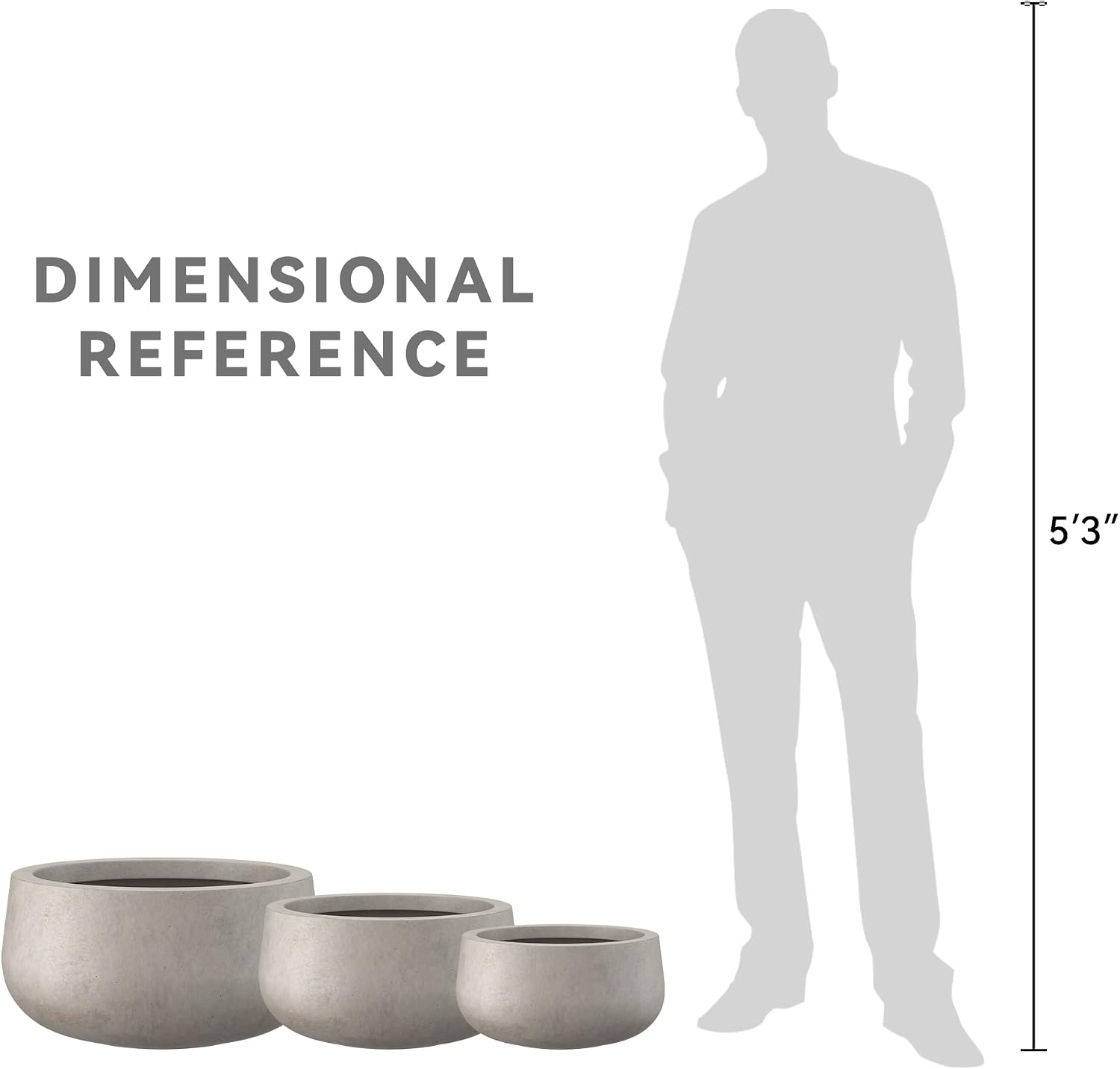 Kante 19.6',15.7',11.8' Dia Round Concrete Planters Set of 3, Outdoor Indoor Large Plant Pots with Drainage Hole, Modern Curvaceous Design, Weathered Concrete