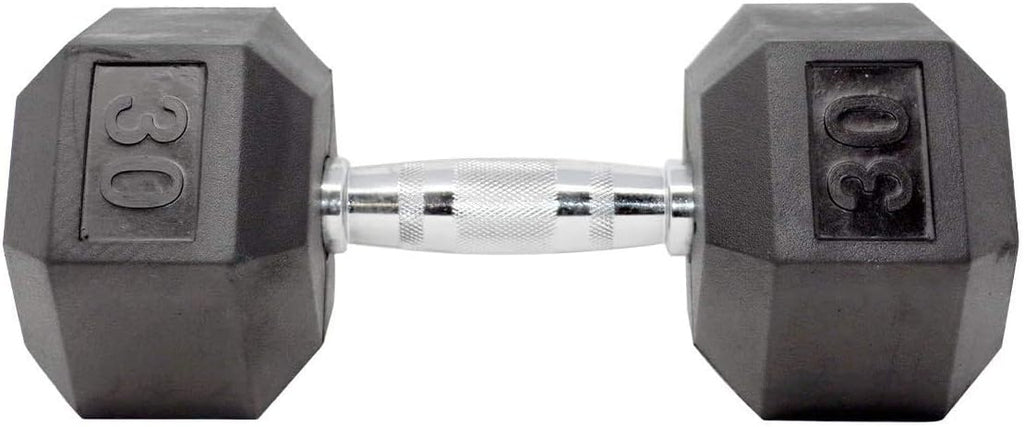 Apollo Athletics 1-Piece Rubber Coated Solid Cast Iron Dumbbell with Contoured Chrome Handle, Hexagon Head,