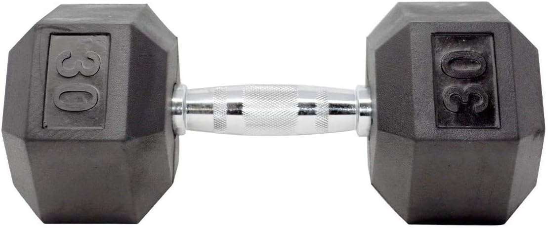 Apollo Athletics 1-Piece Rubber Coated Solid Cast Iron Dumbbell with Contoured Chrome Handle, Hexagon Head,