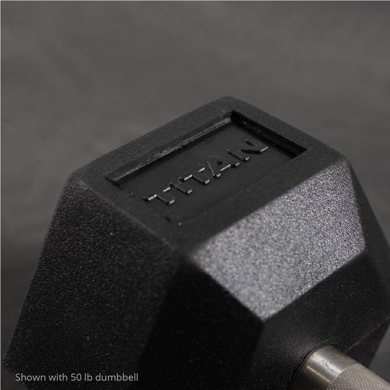 Titan Fitness Free Weights, Rubber Coated Hex Dumbbell, Straight Stainless Steel Handle, Strength Training, Full Body Workout