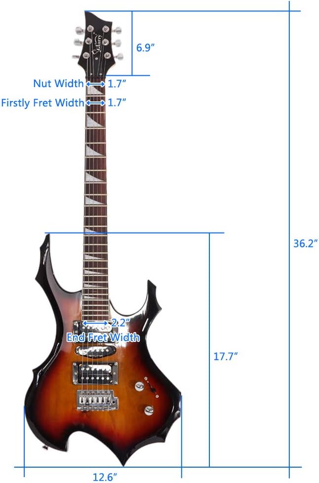 GLARRY Electric Guitar Buring Flame Design HSH Pickup for Beginner Right Hand with 20W AMP, Cable, Strap, Bag, Tremolo Arm and Accessories (Sunset)