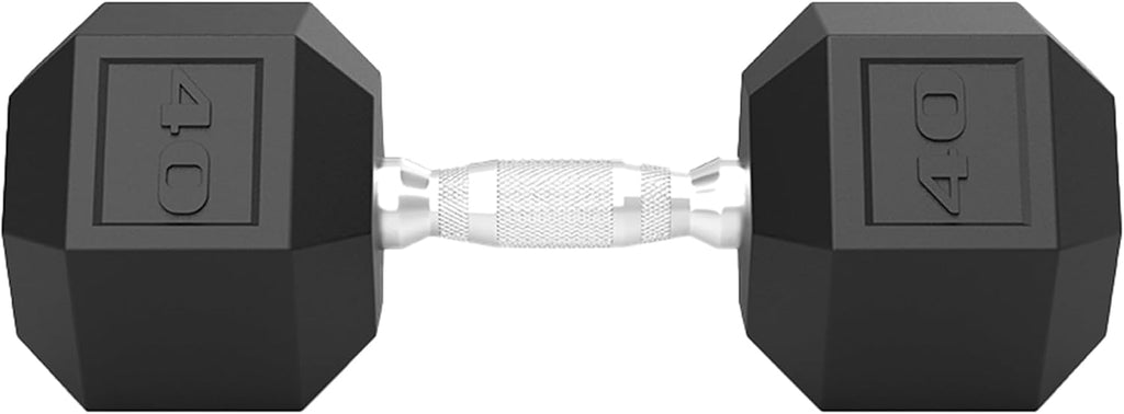 Hex Dumbbell, 5LB, 20LB, 25LB, 30LB, 35LB, 40LB Single Rubber Coated Cast Iron Dumbbells with Chrome Handle for Home Gym Strength Training and Bodybuilding(40 LB x 1)