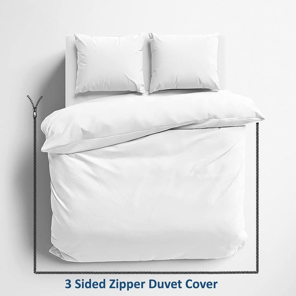 800TC 3 Sided Zipper Duvet Cover Set Soft Egyptian Cotton 3 Sided Zipper Closure, 3 PCS 1-Duvet Cover & 2- Pillow Shams - Extra Large King Size (120' x 136') Inches, (Solid White)