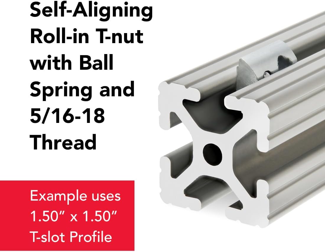 8020, 13040, 15 40 Series 5/16-18 Steel Self Aligning Roll in T-Nut with Ball Spring - T Slot Accessories for 80/20 Aluminum Extrusion - Hardware Nuts (100 Pack)
