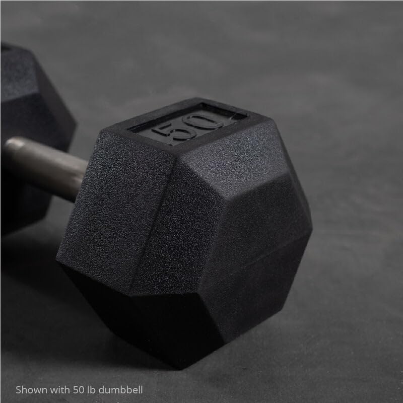 Titan Fitness Free Weights, Rubber Coated Hex Dumbbell, Straight Stainless Steel Handle, Strength Training, Full Body Workout