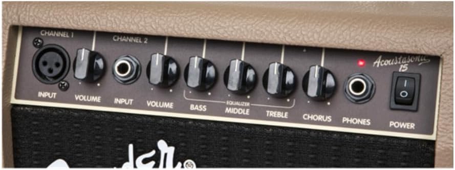Fender Acoustasonic 15 Acoustic Guitar Amplifier, 15-Watt Portable Combo Amp with 6' Speaker, Instrument & Mic Channels, Chorus Effect, Brown/Wheat, with 2-Year Warranty