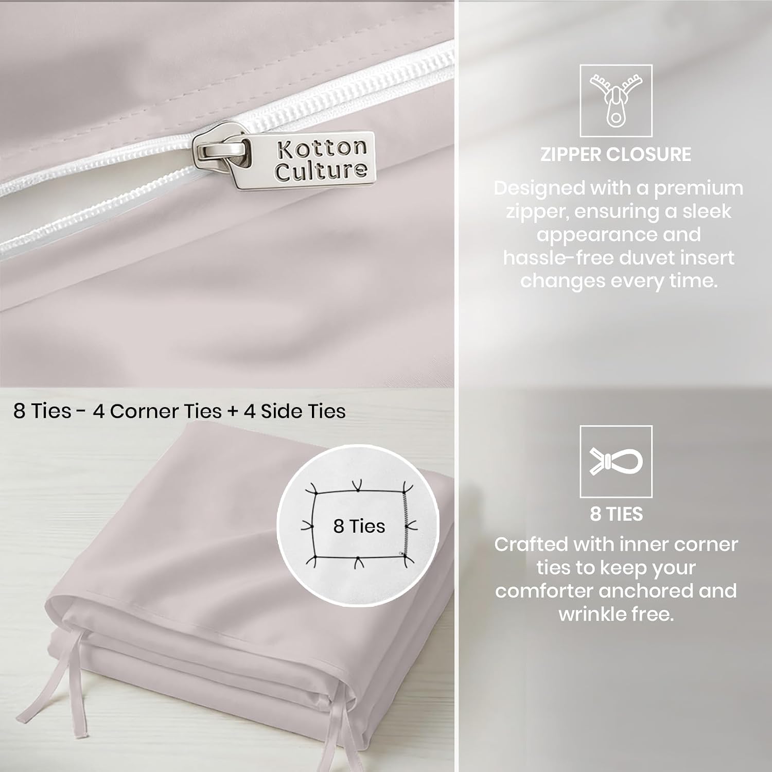 1 Pc 100% Viscose derived from Bamboo Duvet Cover Oversized King Size by Kotton Culture -Cooling & Silky Soft Luxury Bedding for Hot Sleepers,Comforter Cover-Zipper Closure & 8 Corner Ties -Light Grey