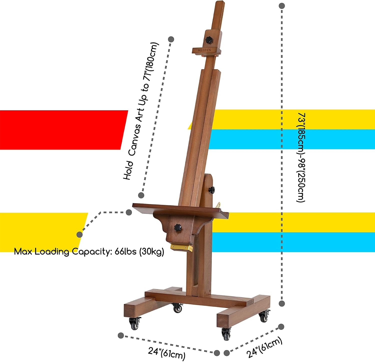 MEEDEN Extra Large Painting Easel: Solid Beech Wood Artist Studio Easel - Professional Art Easel Stand for Adults - Adjustable Movable Tilting Easels for Canvas up to 71'