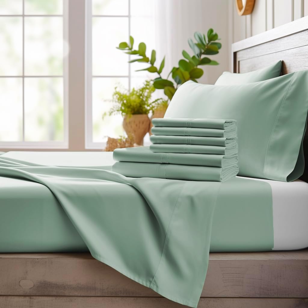 Bamboo Bay 6 Piece Full Size Sheet Set, 100% Viscose Made from Bamboo, Breathable, Ultra Soft Cooling Bed Sheets for Hot Sleepers, Beddings with Deep Pockets Fit 16' Mattress, Sage Green