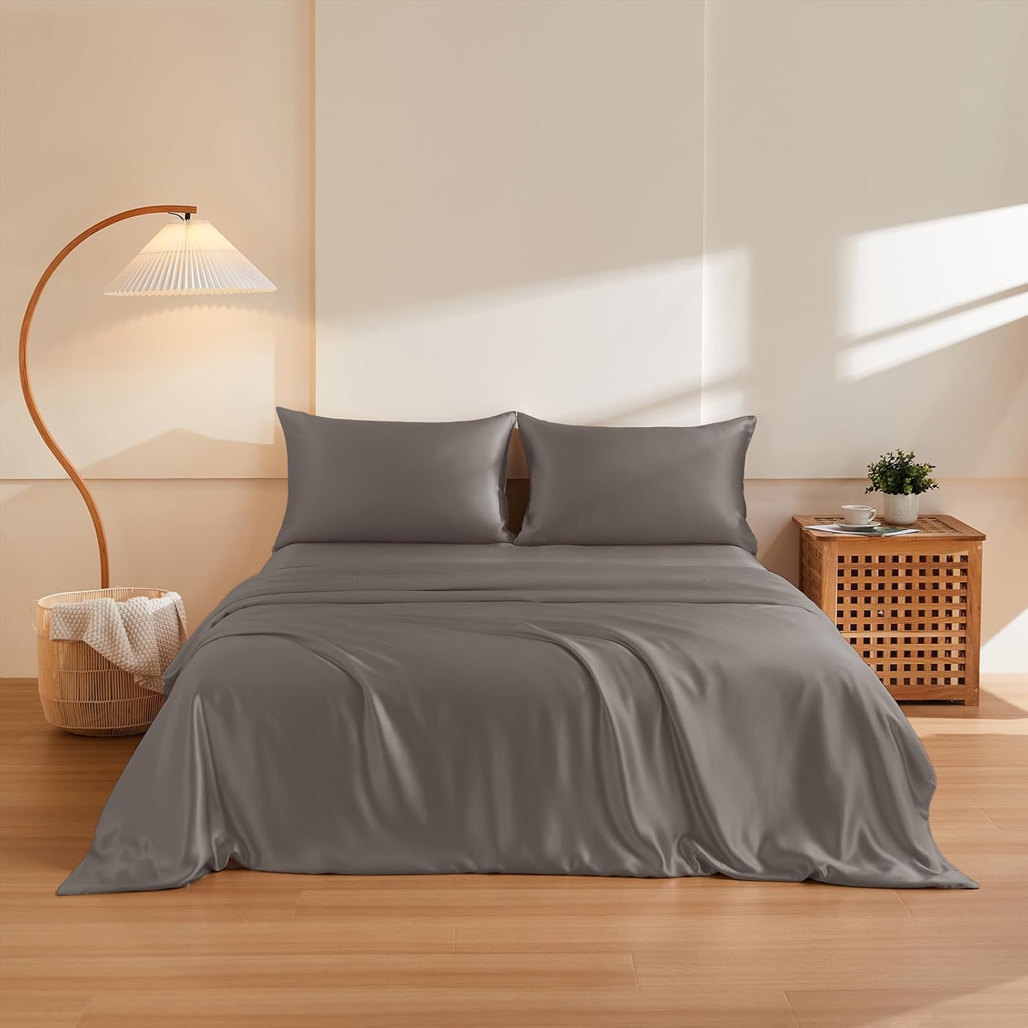 THXSILK 100% Pure Mulberry Silk Duvet Cover Set 3 Piece, 6A+ Grade Luxury Soft Bedding Silk Sheets for Hair and Skin, 1 Pcs Duvet/Quilt/Comforter Cover with 2 Zippered Pillowcases (Charcoal, Twin)
