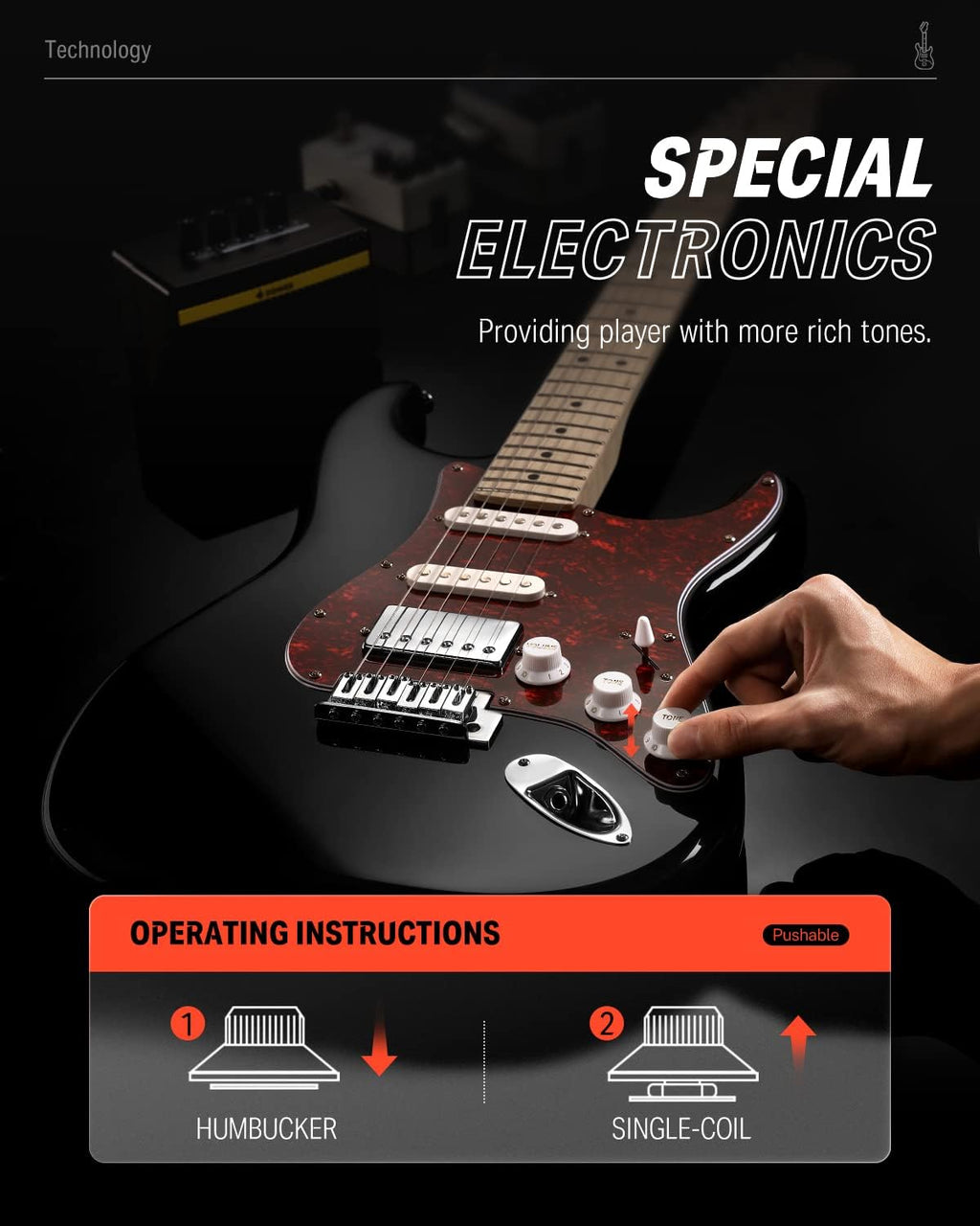 Donner, DST-152B 39' Electric Guitar Kit HSS Pickup Coil Split with Amp, Bag, Accessories, Black Solid Body Guitarra Electrica
