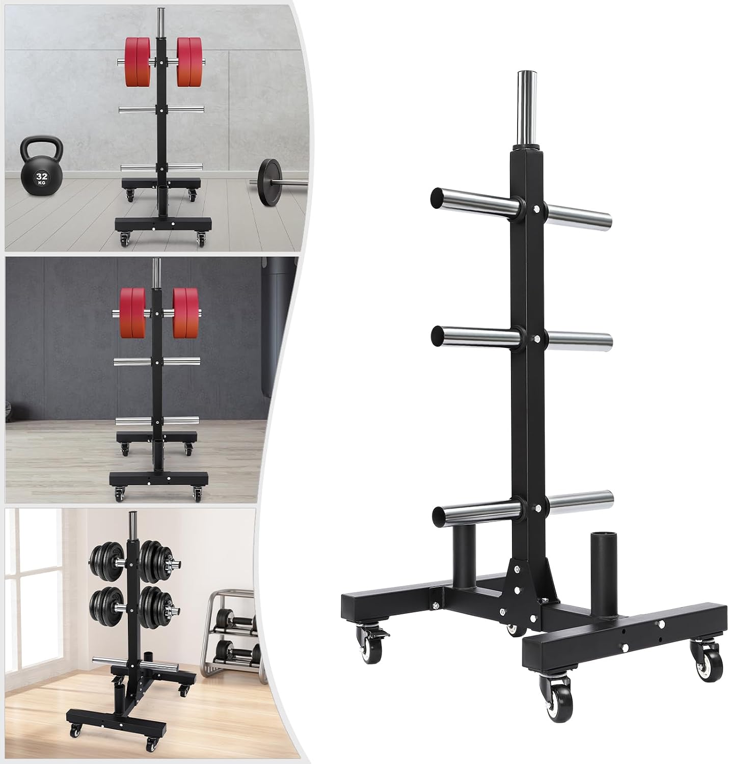 Dumbbell Rack, Removable Plate Rack Tree, Vertical Storage Tree with 4 Universal Wheels, Dumbbell Chip Storage Rack, Storage of Fitness Equipment, Q235 Steel, 500kg/1102.3lbs Load-Bearing