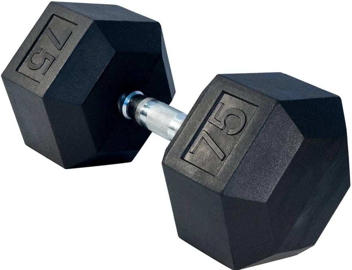 French Fitness Rubber Coated Hex Dumbbell 75 lbs (New)