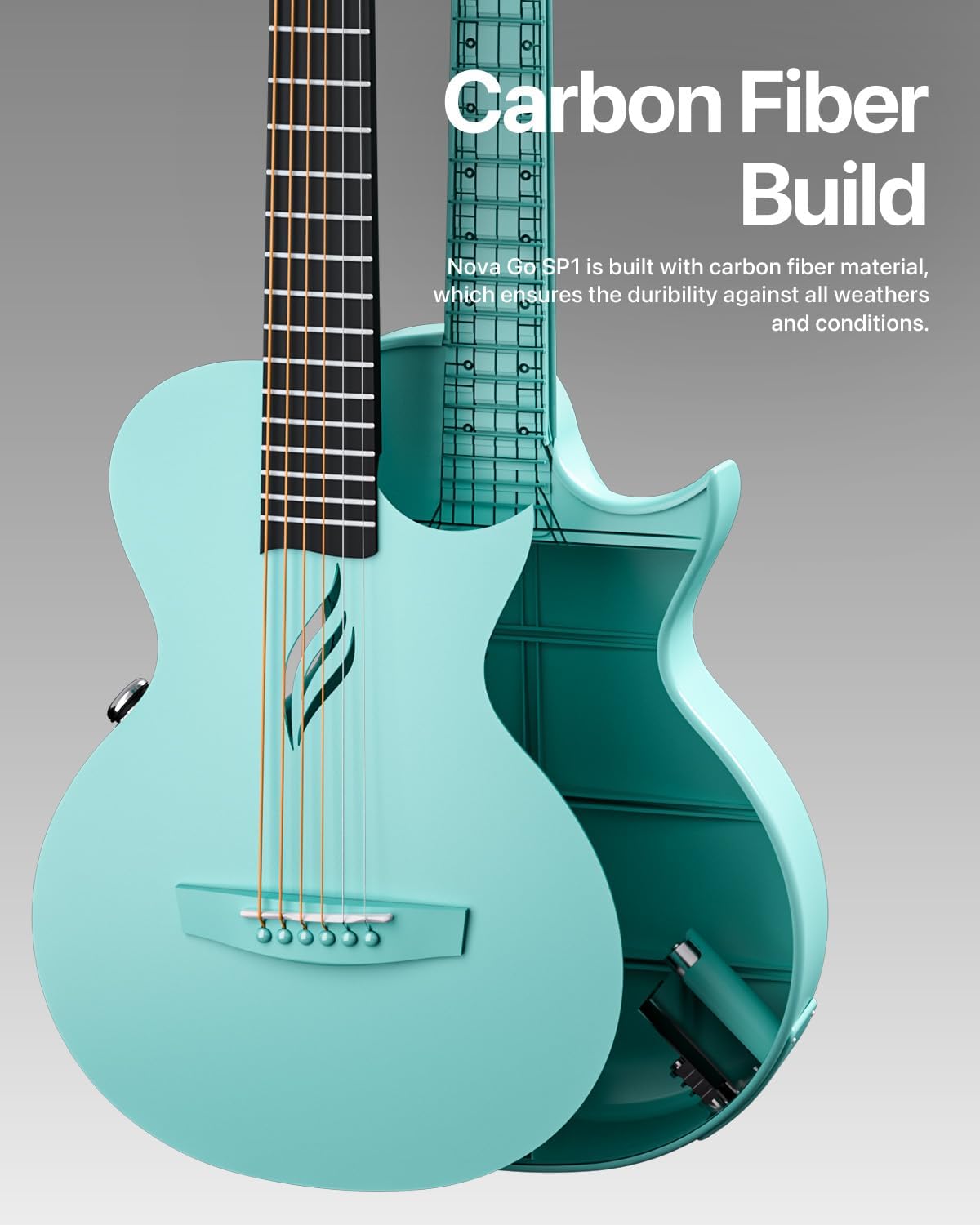 Enya NOVA GO SP1 Carbon Fiber Travel Guitar - 35' Acoustic Electric with Smart AcousticPlus Technology, Built-in Effects, USB Recording, Bluetooth Speaker, Beginner Bundle with Gig Bag & Accessories