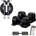 BYZOOM FITNESS Adjustable Dumbbell / 25LB Pair Black and Jump Rope/Black Set for Home Gym Workout
