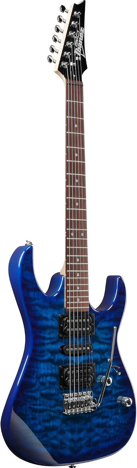 Ibanez GRX70QA RG Gio Electric Guitar - Transparent Blue Burst Bundle with Amplifier, Gig Bag, Tuner, Instrument Cable, Picks, Austin Bazaar Instructional DVD, and Polishing Cloth