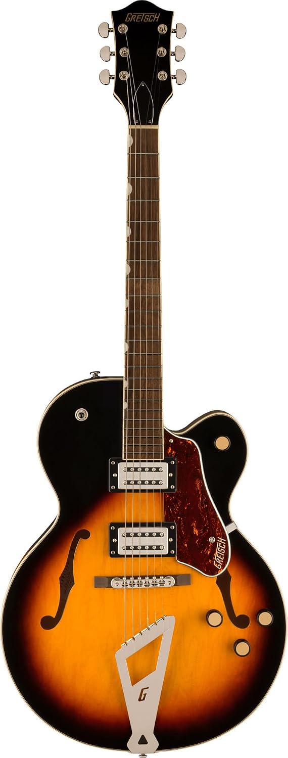 Gretsch G2420 Streamliner Hollow Body Electric Guitar - Aged Brooklyn Burst Bundle with Strings, Strap, Picks, String Winder, and Austin Bazaar Polishing Cloth